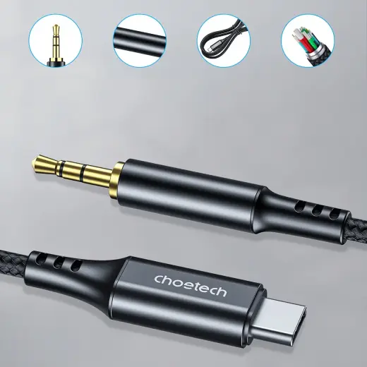 Choetech AUX008 USB-C | mini jack 3.5mm cable 2 m - black Foto 3