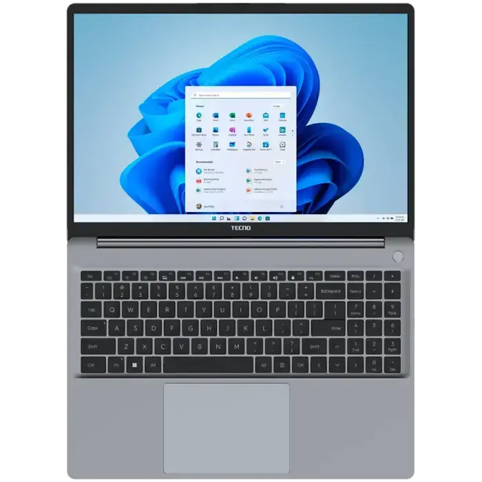 TECNO Megabook K16SDA AMD R5-7430U up to 4.3GHz 16-inch FHD IPS 16:10 1920x1200 300nits 60Hz  RAM 16Gb SSD 1Tb 70Wh 17.5 hours Cam 1Mp 720p AI WiFi5 BT 5.0 RJ45 2xTypeC Full 2xUSB3.1 HDMI Finger print QWERTY EN Backlight All metal Winows 11H Gray