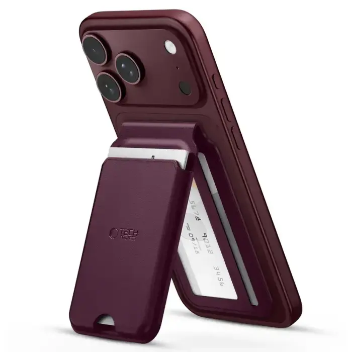 TECH-PROTECT MAGWALLET STAND MAGSAFE UNIVERSAL RFID MAGNETIC CARD HOLDER BURGUNDY