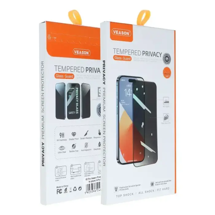 Veason 6D Pro aizsargstikls telefona ekrānam iPhone 18 Pro Max (privātuma efekts)