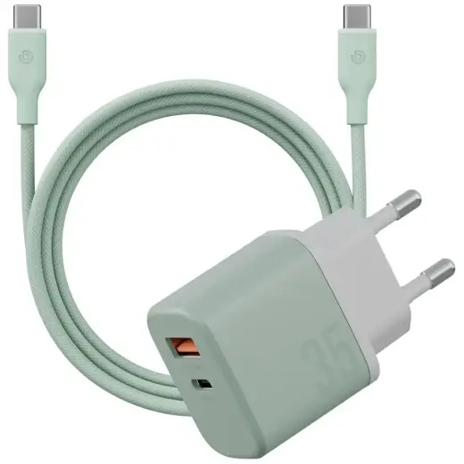 Wall charger Bazic GoPort Velox Kit USB-C|USB-A GaN 35W with cable green
