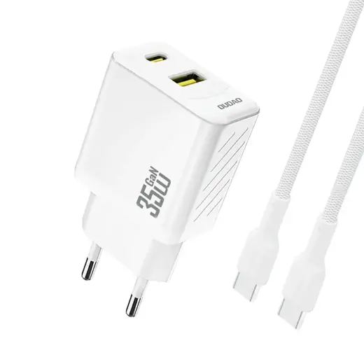Dudao A27MaxCEU PD QC 35W USB-A USB-C Wall Charger with USB-C Cable - White
