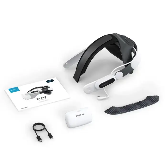BoboVR E3 Pro Head Strap with Battery for Meta Quest 3 and 3S - White and Black Photo