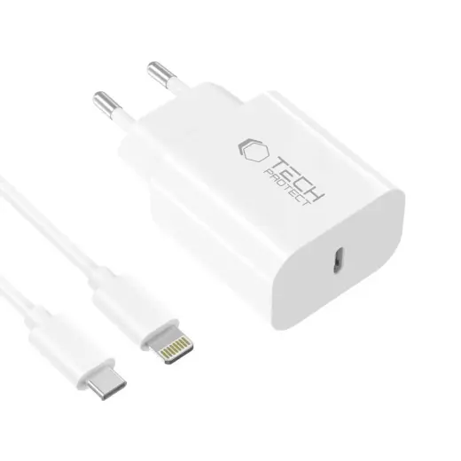 Tech-Protect NC20W Wall Charger with 100 cm USB-C | Lightning Cable - White Foto 3