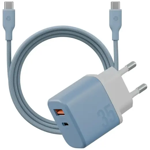 Wall charger Bazic GoPort Velox Kit USB-C|USB-A GaN 35W with cable blue