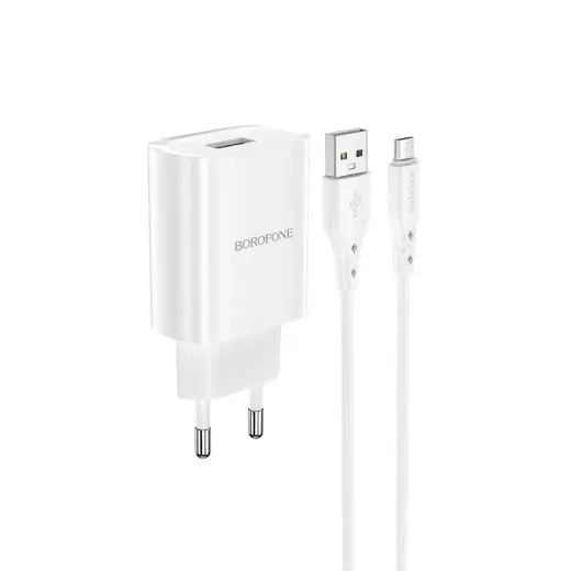 Borofone Wall charger BN1 Innovative - USB - 2,1A with USB to MicroUSB white Photo