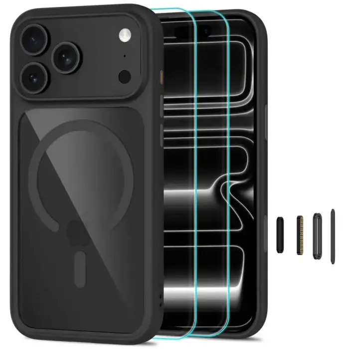 Tech-Protect MagOne CC maciņš ar MagSafe atbalstu telefonam iPhone 18 Pro Max | iPhone 17 Pro Max melns (komplektā aizsargstikls)