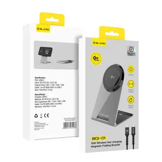 Магнитное индукционное зарядное устройство Blavec BQI-01 Qi2 мощностью 15 Вт с кабелем Raptor Type C-Type C (BQI01-QI2MS), серебристый Фото num