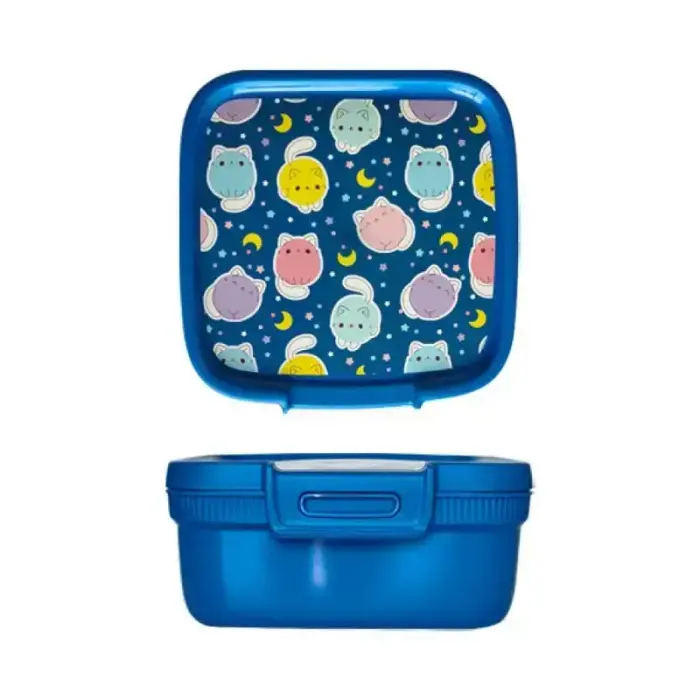 Pārtikas uzglabāšanas trauks kvadrātveida 0,9L Snap Box zils/kawaii