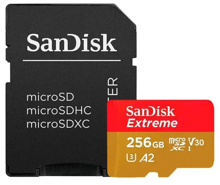 SanDisk Micro SD card Extreme Plus 256GB V30 / SDSQXBD-256G-GN6MA Red, gold S