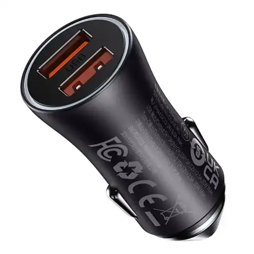 Baseus Golden Contactor Max car charger, 2x USB, 60W (gray)