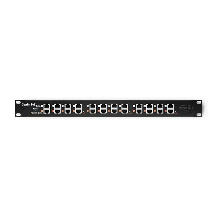 Qoltec Patch panel RACK | 12 ports | PoE | Black