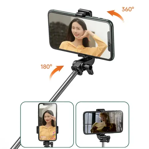 Selfie stick WHS1Y telescopic tripod 1m with phone holder - black Фото num