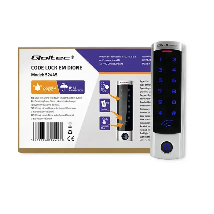 Qoltec Code lock DIONE with RFID reader Code | Card | key fob | Doorbell button | IP68 | EM Foto 8