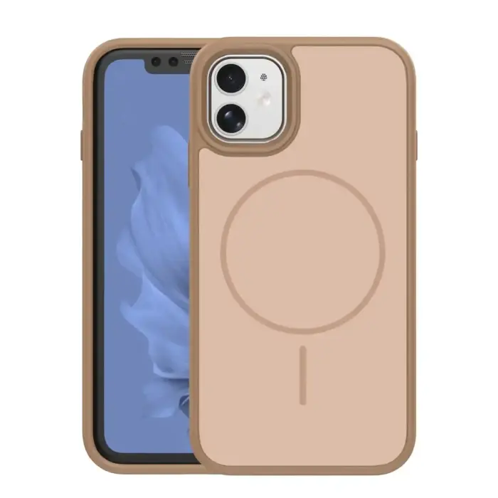 Frame Thin Mag phone case with MagSafe support for iPhone 11 brown