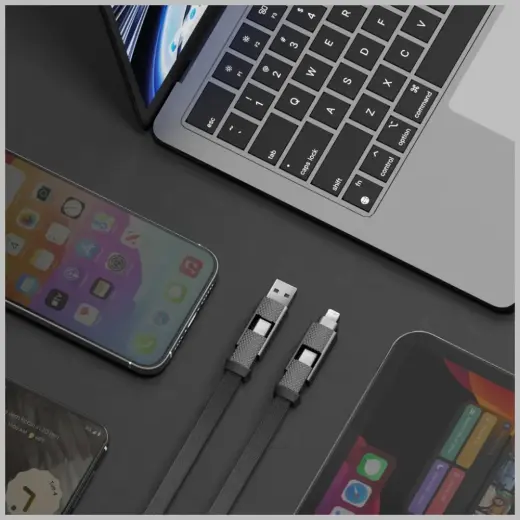 Cable Bazic GoCharge Alucable 4in1 (USB-A|USB-C - USB-C|Lightning) 15cm 60W 3A PD Fast Charge gold Foto 6