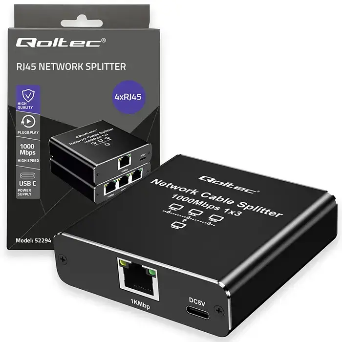 Qoltec Splitter Ethernet mini SWITCH 1x3 RJ45 | 1000Mb/s | USB-C | Aluminium Foto 18