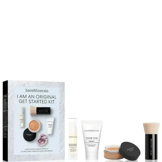 I Am An Original Set BareMinerals: Prime Time, Vitamin E, Smooth Wear, Foundation Primer, Golden Tan, 15 ml +  + Mineral Veil, Matte Finish, Loose Setting Powder, Golden Tan, 2 g + BareMinerals, Setting, Powder Brush