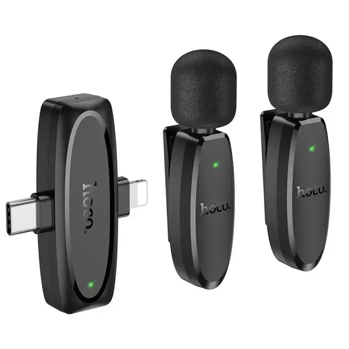 Wireless lavalier microphone Lightning / USB C Hoco 2 pcs L15 black