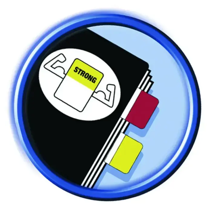 Pašlīpošie indeksi Post-it Strong sarkanā, dzeltenā un zilā krāsās Photo