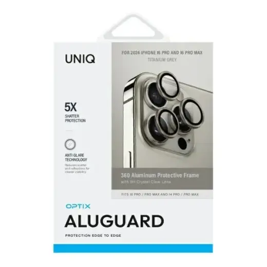 Uniq Optix Aluminum Camera Lens Protector iPhone 16 Pro | 16 Pro Max with applicator - titanium Foto 2