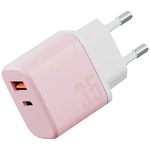 Wall charger Bazic GoPort Velox Kit USB-C|USB-A GaN 35W with cable pink Photo