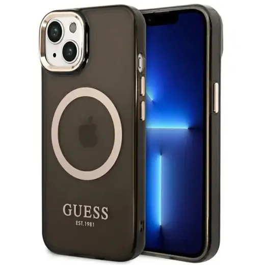 Guess Translucent MagSafe Compatible Case for iPhone 14 Plus Black