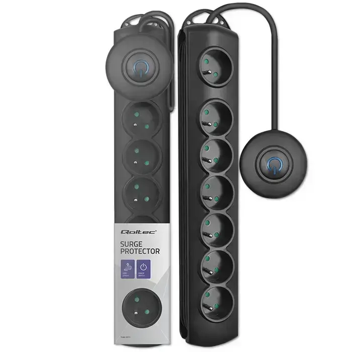 Qoltec Surge protector with Foot Quick Switch | 7 sockets | 1.5m | Black