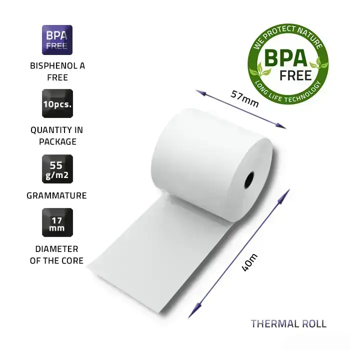 Qoltec Thermal roll 57 x 40 | 55g / m2 | 10 pcs. | BPA free Foto 2