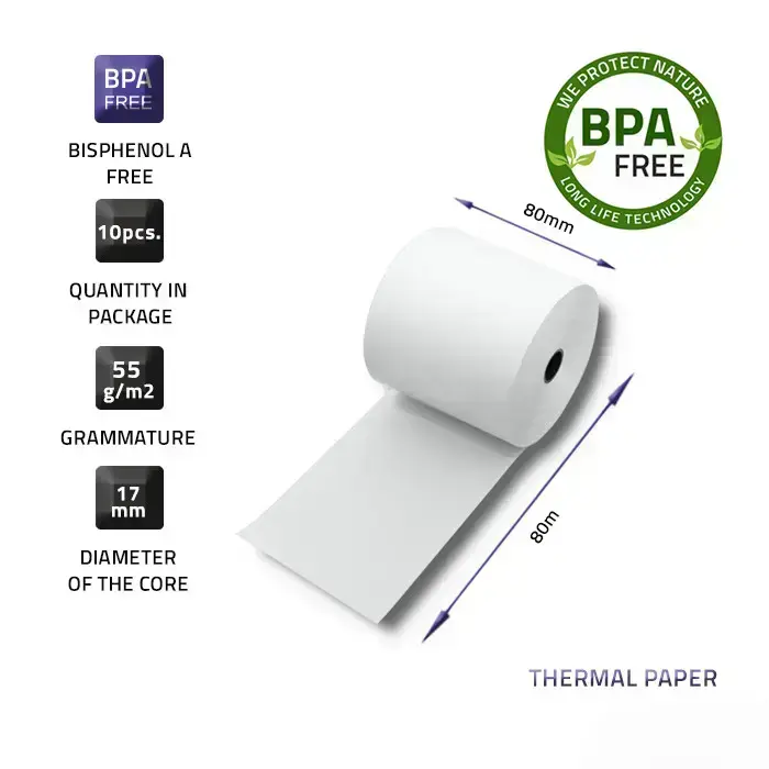 Qoltec Thermal roll 80 x 80 | 55g/m2 | 10pcs | BPA free Foto 2