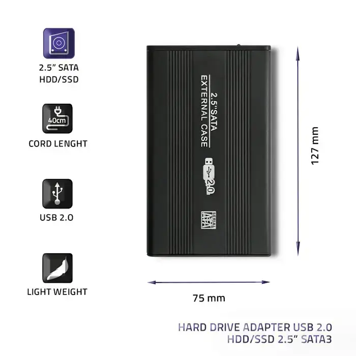 Qoltec External Hard Drive Case HDD/SSD 2.5'' SATA3 | USB 2.0 | Black Foto 4