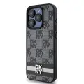 DKNY Leather Checkered Mono Pattern & Printed Stripes iPhone 15 Pro Case - Black — Foto 2