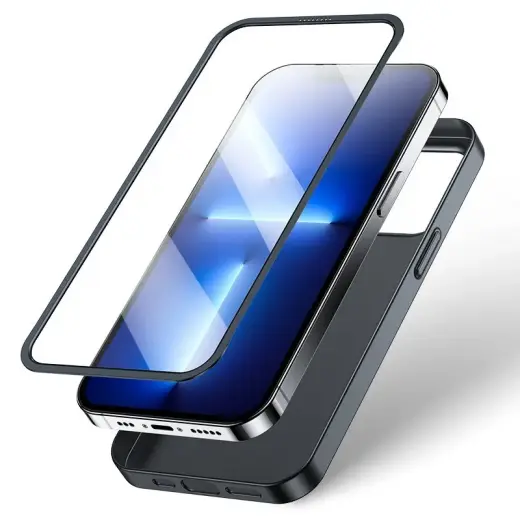 Joyroom 360 Full Case front and back cover for iPhone 13 Pro + tempered glass screen protector black (JR-BP935 black) Photo