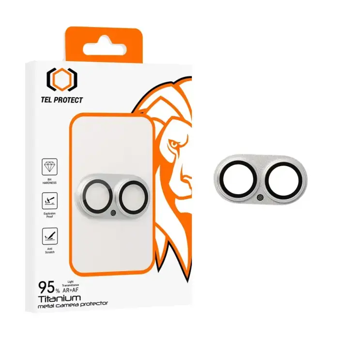Tel Protect 95% AR+AF Full Metal kameras aizsargstikls telefonam iPhone 17 sudraba krāsā