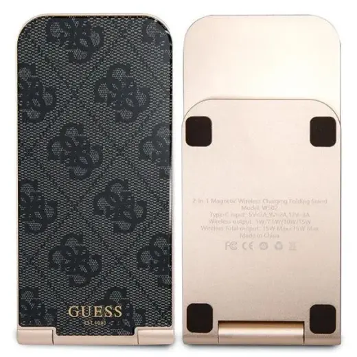 Guess 4G Pattern MagSafe foldable 2in1 15W inductive charger - black Фото num