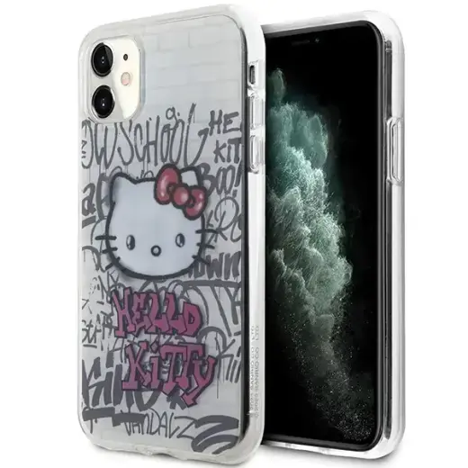 Hello Kitty HKHCN61HDGPHT IML Kitty On Bricks Graffiti maciņš telefonam iPhone 11 | iPhone XR balts