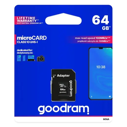 GOODRAM Memory MicroSD Card - 64GB with adapter UHS I CLASS 10 100MB/s Фото num