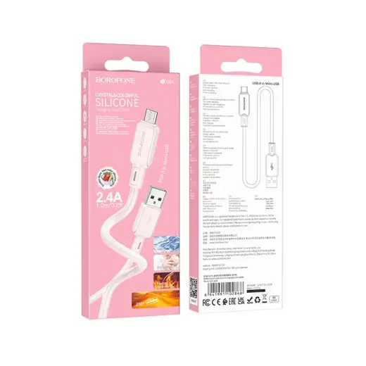 Borofone Cable BX94 Crystal color - USB to Micro USB - 2,4A 1 metre light pink Foto 4