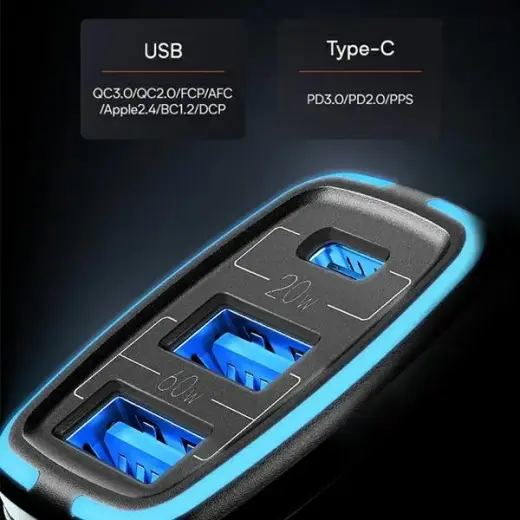 Зарядка для автомобиля USAMS US-CC126 C24 | 80W | QC | USB-A, USB-C | черная Фото num
