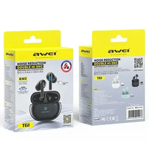 AWEI słuchawki Bluetooth 5.3 T61 TWS + stacja dokująca czarny|black Foto 8