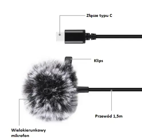 Jack Puluz tie microphone with clip PU425 1.5m USB-C Foto 2