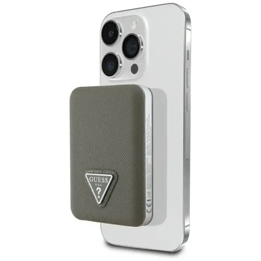 Внешний аккумулятор (powerbank) Guess Grained Triangle | 5 000 мА·ч | 15 Вт | USB-C, MagSafe, Wireless | коричневый