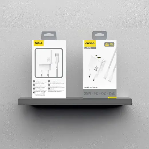 Dudao A26TCEU PD QC 25W GaN USB-A USB-C Wall Charger with USB-C Cable - White Foto 5