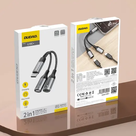 Dudao L13C+ 2in1 USB-C Adapter - Gray Фото num