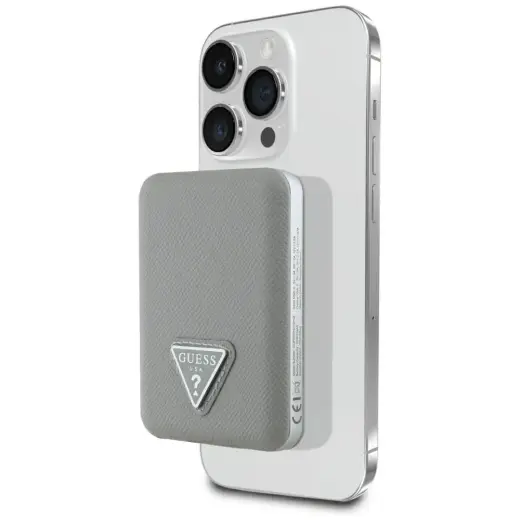 Внешний аккумулятор (powerbank) Guess Grained Triangle | 5 000 мА·ч | 15 Вт | USB-C, MagSafe, Wireless | бежевый