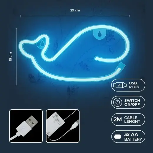 Neon LED Light WHALE blue Bat + USB FLNE19 Forever Light Foto 5