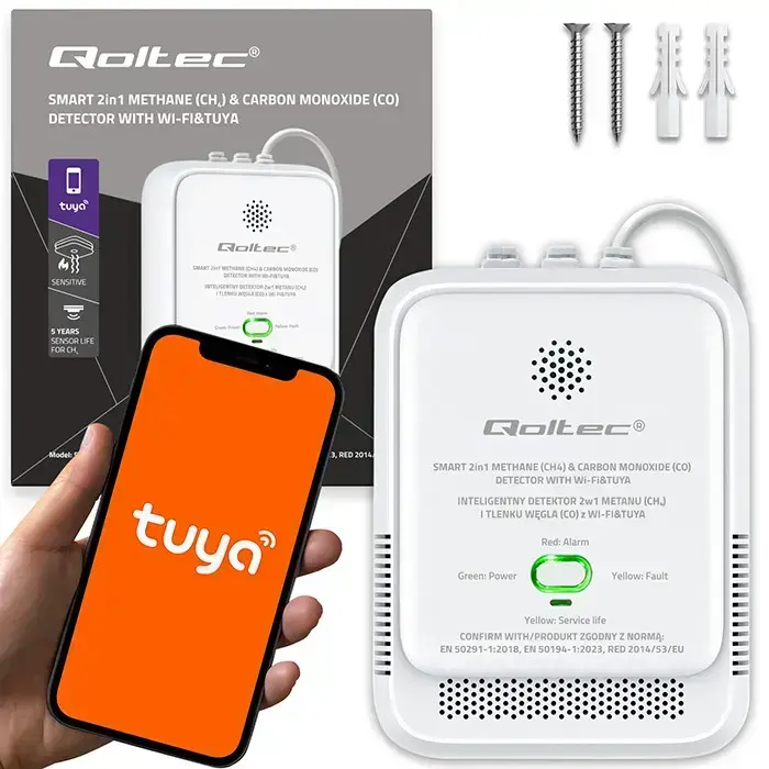 Qoltec Certified natural gas and carbon monoxide (CO) leak detector | CH4 | CO | NG | Tuya | Wi-Fi | 85dB alarm | LED Foto 13