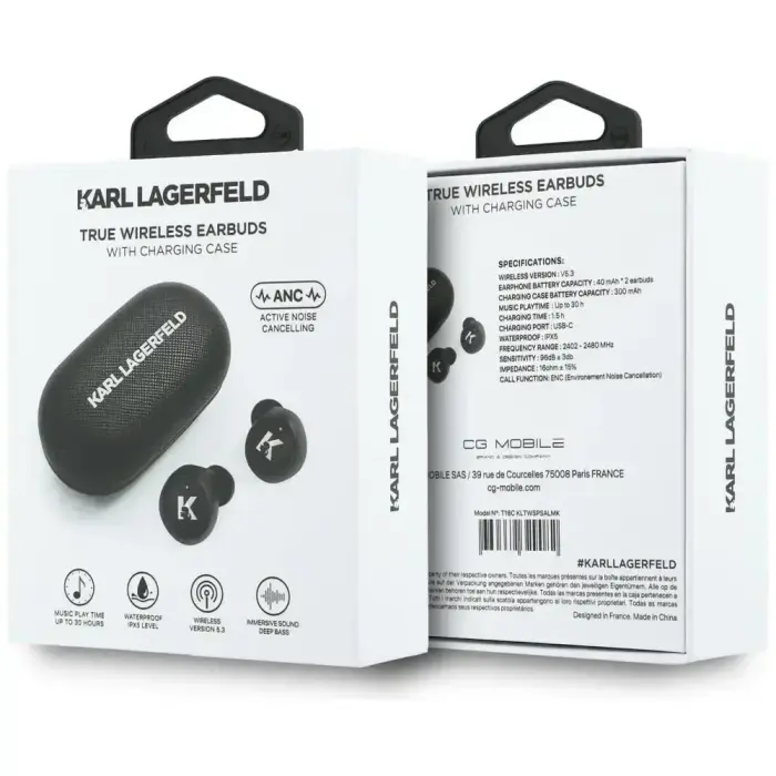 Earphone TWS Karl Lagerfeld Saffiano    Logo ENC black Foto 5