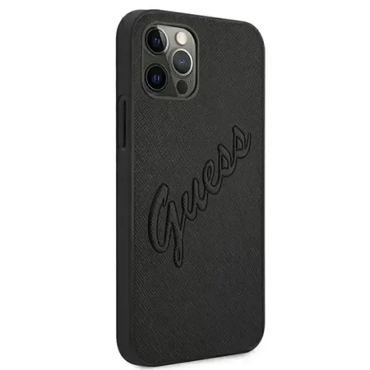 Guess Saffiano Vintage Script Case for iPhone 12 Pro Max 6.7" - Black Foto 4