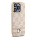 DKNY Leather Checkered Mono Pattern & Printed Stripes case for iPhone 15 Pro Max - pink — Foto 4